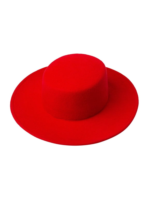Men's and Women's Wide Brimmed Fedora British Winter Gentleman Jazz Hat,Solid Color Boater Fedora Hat Bowler Hat Women Men Flat Top Felt Cap Trilby Hat Wide Brim Jazz Hats RD1 One Size