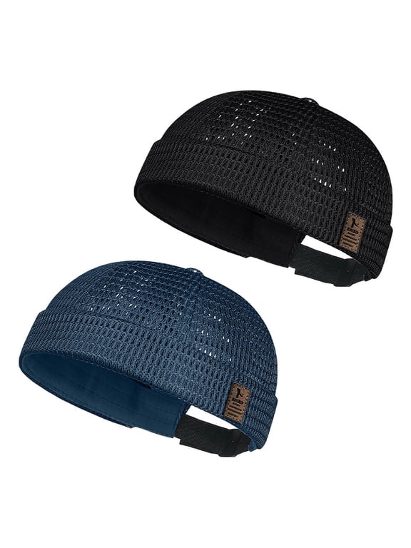 Mens 2 Pack Mesh Brimless Cap with No Brim, Docker Cap Beanie Hat Flip Sailor Breathable Skull Cap,Stay Cool,kuffi,dome cap,Adjustable Lightweight Summer Hat for Outdoor Wear Light Yellow