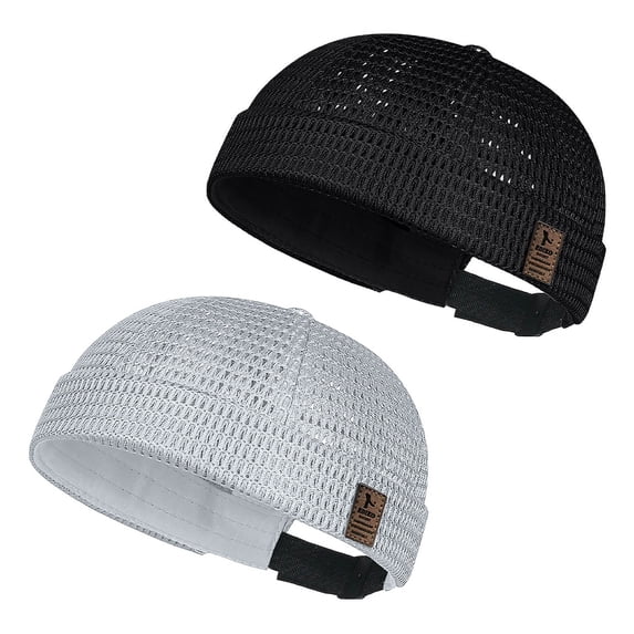 GILIGEGE Mens 2 Pack Mesh Brimless Cap with No Brim, Docker Cap Beanie Hat Flip Sailor Breathable Skull Cap,Stay Cool,kuffi,mesh dome cap,Adjustable Lightweight Summer Hat for Outdoor Wear Dark Gray