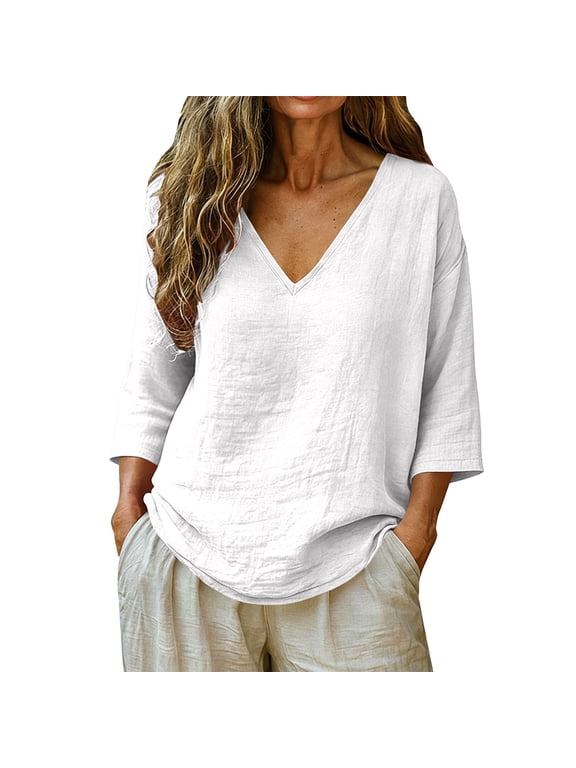 MuslIn Shirt Women MuslIn Shirt Women Solid Color Blouses DailyTop Dressy Casual Clothes Gauzy Shirts Pullover Shirts Breathable Shirts Loose FitTops Ropa De Lino Para Mujer White XL