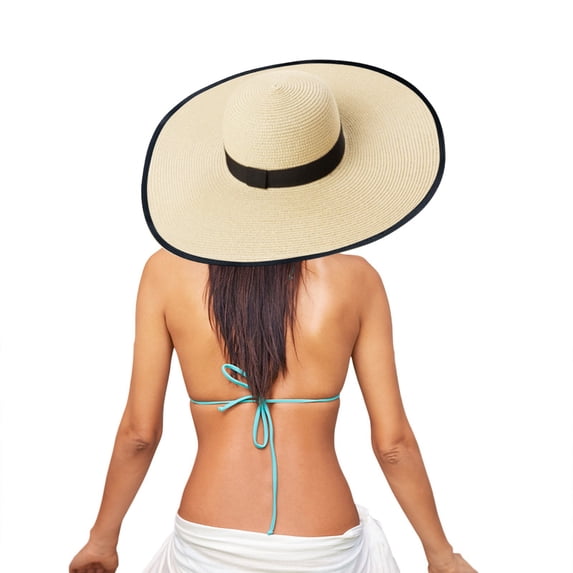 GILIGEGE Oversized Beach Sun Straw Hat for Women Foldable Large Wide Brim Hats Solid Color Hat Roll Up Floppy Cap Upf 50+ Uv Protection Packable Womens Summer Hat for Travel Fisherman Hat Beige