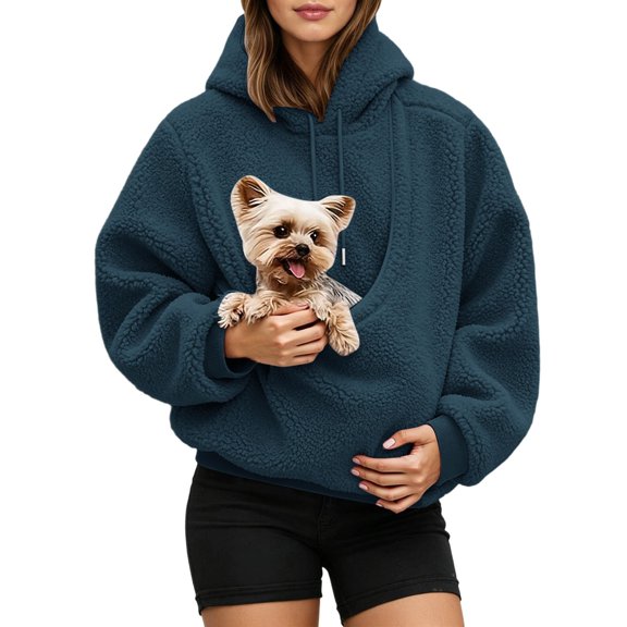 GILIGEGE Oversized Hooded Sweatshirt With Pocket Front Carry Pouch For Cats Dogs Pet Pouch Hoodie For Women,Dog Sling Carrier Sweatshirt,Work Daily Cozy Fleece Pullover With Kangaroo Pocket Navy 3XL
