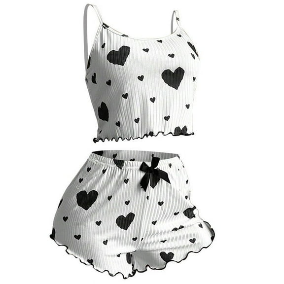 GILIGEGE Pajama Sets for Women 2 Piece Womens Pajama Sets 2 Piece Lounge Set Women Women's Underwear Love Print Design Shorts Underwear Set Black L