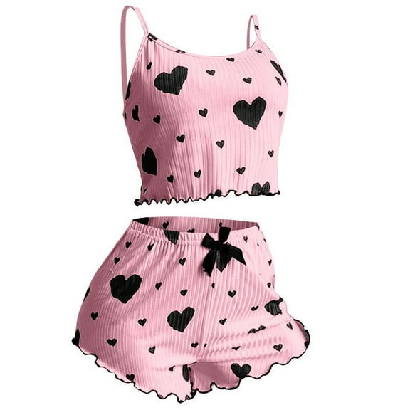 GILIGEGE Pajama Sets for Women 2 Piece Womens Pajama Sets 2 Piece Lounge Set Women Women's Underwear Love Print Design Shorts Underwear Set Pink M