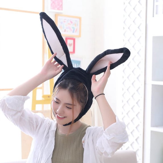 GILIGEGE Plush Fun Bunny Ears Hood Women Cute Rabbit Costume Hats Christmas Gift Warm Soft and Cozy for Photograph Christmas Easter Party Cosplay Halloween Black One Size
