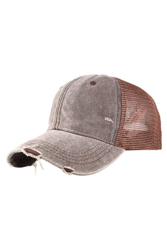 Polyester Foam Mesh Snapback Baseball Cap Vintage Washed Soft Crown Baseball Cap Mesh-Back Ball Cap Solid Two Toned Blank Hat Mesh Rope Cap for Running Workouts Fit All Seasons Coffee