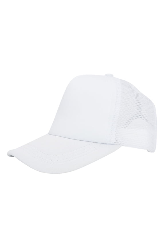 Polyester Foam Mesh Snapback Baseball Cap Vintage Washed Soft Crown Baseball Cap Mesh-Back Ball Cap Solid Two Toned Blank Hat Mesh Rope Cap for Running Workouts Fit All Seasons White
