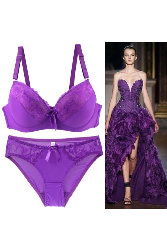 Push Up Bra and Panty Sets for Women Underwear Sets for Women Full Coverage Bra Women's Underwire Lace Bras Pu Sh Up Bra and Bikini Pan Ties Sets Purple 85C