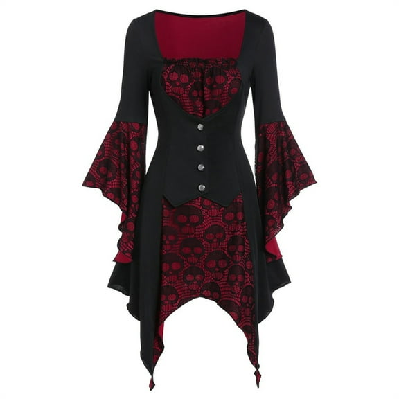 GILIGEGE Renaissance Corset Dress: Timeless Victorian Gothic Witchy Women's Gown for Everyday Halloween Cosplay Festivals Line Sleeve Sweetheart Dress Panel Lace Neck Size Plus Long A Dress Red M
