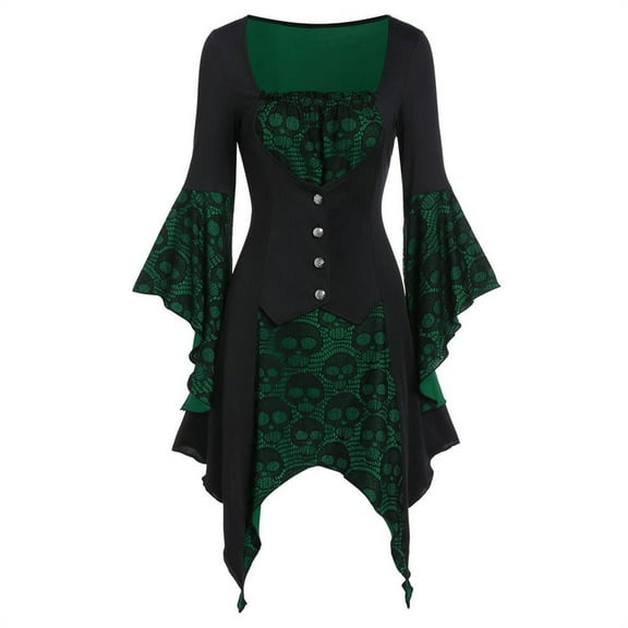 GILIGEGE Renaissance Corset Dress: Timeless Victorian Gothic Witchy Women's Gown for Everyday Halloween Cosplay Festivals Line Sleeve Sweetheart Dress Panel Lace Neck Size Plus Long A Dress Green L