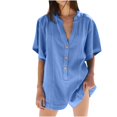 thumbnail image 1 of GILIGEGE Rompers for Women 2025 Summer Casual V Neck Button Down Short Sleeve Romper Overalls Shorts with Pockets Beach Vacation Outfits Short Rompers Tshirt Shorts Dressy Jumpsuits Casual Trendy, 1 of 7