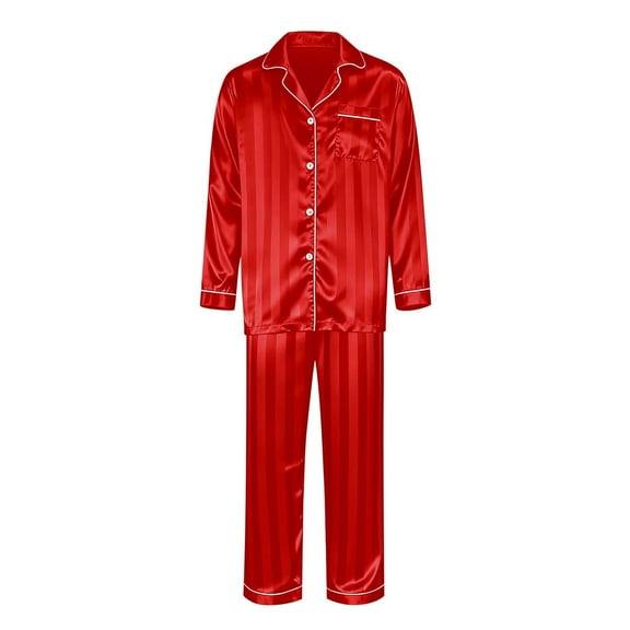 GILIGEGE Satin Christmas Pajamas for Family Striped Button Down Shirt And Pants Xmas Pjs Matching Sets Sleepwear Jammies Long Sleeve Sleepwear And Pants Festival Party Loungewear Matching Sets