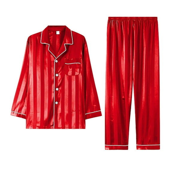 GILIGEGE Satin Christmas Pajamas for Family Striped Button Down Shirt And Pants Xmas Pjs Matching Sets Sleepwear Jammies Long Sleeve Sleepwear And Pants Festival Party Loungewear Matching Sets