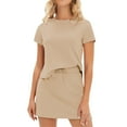 thumbnail image 1 of GILIGEGE Shorts Sets Women 2 Piece Outfits Summer Two Piece Sets for Women Skirt Set Crew Neck Short Sleeve Shirt Summer Tennis Skort Outfits Skirt Set Short Sleeve Top Elastic Short Skorts Khaki Xl, 1 of 5
