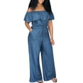 thumbnail image 1 of GILIGEGE Sleeveless Denim-Inspired Jumpsuit for Women Wide Leg Off Shoulder Dressy Pants Set Jumpsuits Off Shoulder Look Playsuits Club Long Women Jeans Denim Women's Jumpsuit Light Blue L, 1 of 8