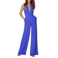 thumbnail image 1 of GILIGEGE Sleeveless Jumpsuit Wrapped V Neck Elegant for Womens Halter Dressy Casual Wide Leg Pant 2025 One Piece Romper Outfits Women's Sleeveless Deep V Halter Neck Backless Waist Jumpsuit Blue M, 1 of 6