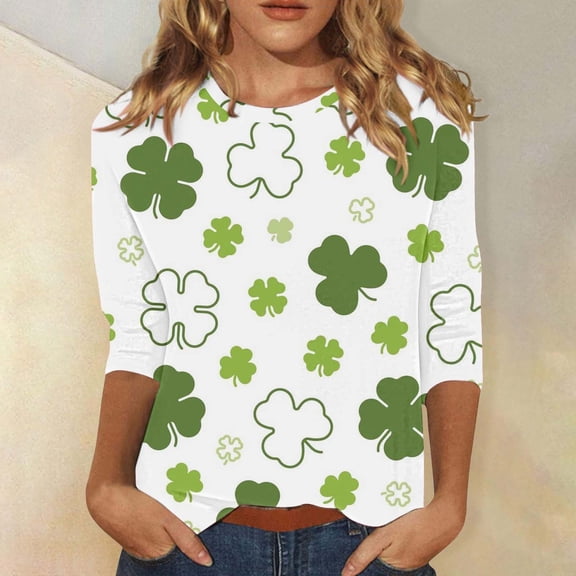 GILIGEGE St Patricks Day Shirt Women Saint Patrick's Tunic Tops Shamrock Print Shirts Cozy Pullover Basic Tees Blouses Funny Cute Saints Tops Cute Saints Tops 3/4 Length Sleeve Women Tops Crew Neck