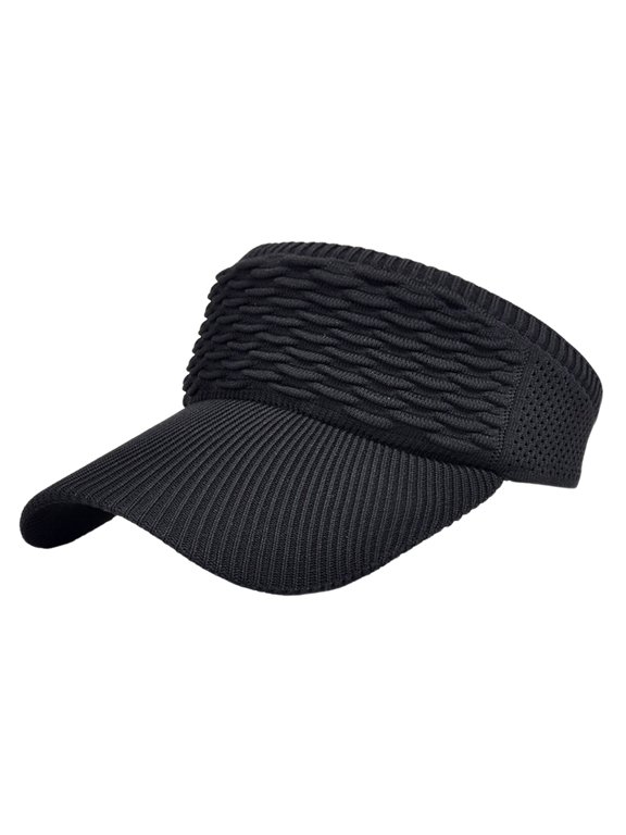 Straw Sun Visor for Women Foldable, Roll Up Hat Wide Brim Ponytail Friendly Cap with Chin Strap Upf 50+ Protection Beach Hat Adjustable Large Brim Cap for Summer Travel, Beach & Pool Black