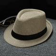 thumbnail image 1 of GILIGEGE Straw Trilby Fedora Hat for Men Women,Unisex Classic 1920s Felt Panama Hat ,Short Brim Summer Cap with Ribbon,Casual Jazz Cap,Striped Print British Sun Hat,Beach Sun Cap with Band Beige, 1 of 3