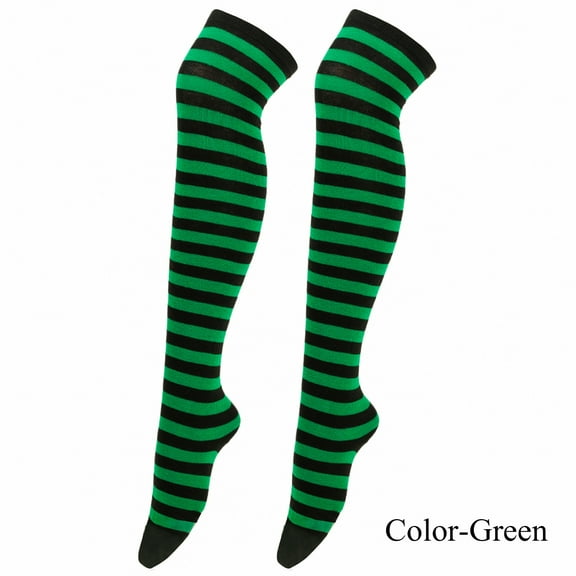 GILIGEGE Striped Over Knee High Socks,Womens Long Striped Socks Extra Long Stripe Thigh for Halloween Party Costumes Women's Over Knee Thigh High Striped Socks Novelty Stockings for Cosplay Green