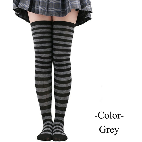 GILIGEGE Striped Over Knee High Socks,Womens Long Striped Socks Extra Long Stripe Thigh for Halloween Party Costumes Women's Over Knee Thigh High Striped Socks Novelty Stockings for Cosplay Grey