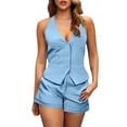 thumbnail image 1 of GILIGEGE Summer Sets Women 2 Piece Outfits Women's Shorts Set Elegant Business Set Sports Shorts Sleeveless Vest and Shorts Fashionable Two Piece Formal Holiday Set Streetwear Summer Lounge Sets, 1 of 5