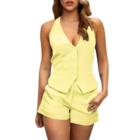 GILIGEGE Summer Sets Women 2 Piece Outfits Women's Shorts Set Elegant Business Set Sports Shorts Sleeveless Vest and Shorts Fashionable Two Piece Formal Holiday Set Streetwear Summer Lounge Sets