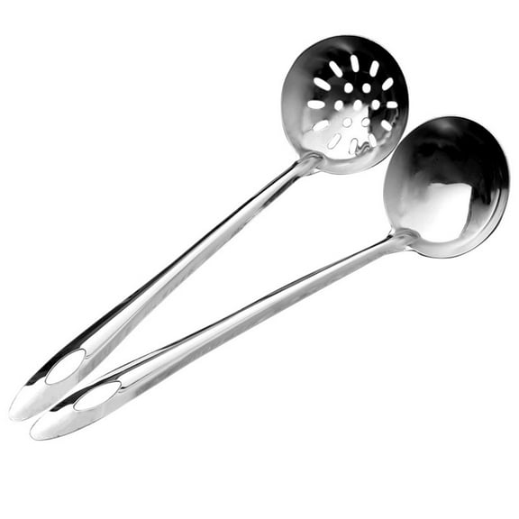 GILIGEGE Tableware Premium 11 Inch Soup 2 Pcs Stainless Steel Cooking Utensil Set Soup And Slotted Spoon Nonstick Kitchen Utensils Set Kitchenware