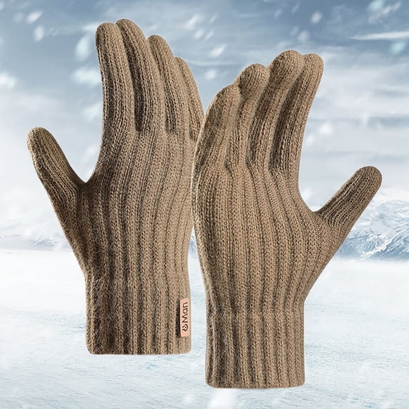GILIGEGE Thermal Glove Womens Ladies Knitted Gloves Mittens Soft Warm Gloves for Women,Winter Cable Knit Gloves Touchscreen Thick Warm Anti-Slip Gloves for Women Full-Finger Gloves Khaki One Size