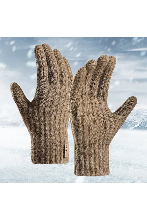 Thermal Glove Womens Ladies Knitted Gloves Mittens Soft Warm Gloves for Women,Winter Cable Knit Gloves Touchscreen Thick Warm Anti-Slip Gloves for Women Full-Finger Gloves Khaki One Size