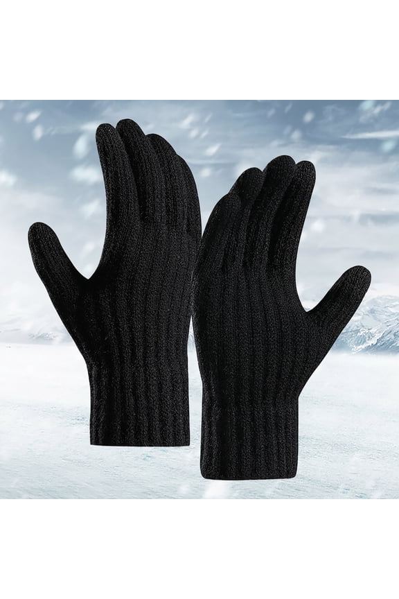 Thermal Glove Womens Ladies Knitted Gloves Mittens Soft Warm Gloves for Women,Winter Cable Knit Gloves Touchscreen Thick Warm Anti-Slip Gloves for Women Full-Finger Gloves Black One Size
