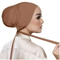 thumbnail image 1 of GILIGEGE Tie Back Hijab Undercap for Muslim Women, Solid Color Breathable Stretch Under Scarf Base Cap, Slip On Chemo Headwrap Turban Headwear for Chemotherapy Hair Loss, Daily Outdoor Use Brown, 1 of 4