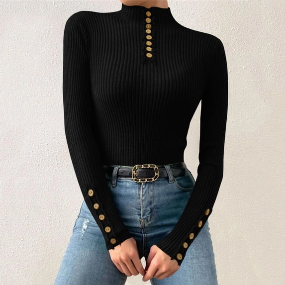 GILIGEGE Turtleneck Sweater Women Basic Sweater Crochet Knit Tops Elegant Soft Pullover Sweater Solid Color Womens Tops Thermal Shirts Under Layer Shirts Comfy Undershirts Spring Fashion One size
