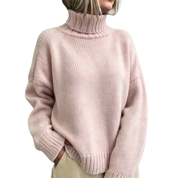 GILIGEGE Turtleneck Sweater for Women Long Sleeve Casual Knit Pullover Soft Chunky Knit,Oversized Loose Fit Trendy Casual Work Office Going Out Tops 2026 Fall Winter Fashion Outfits Pink S