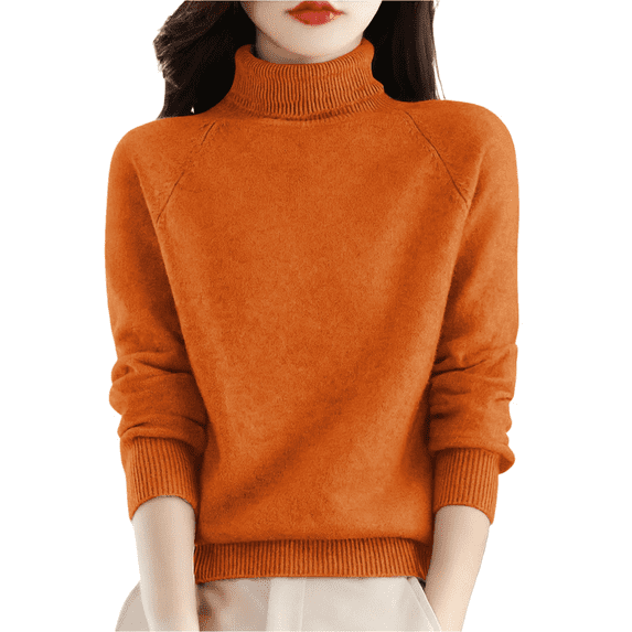 GILIGEGE Turtleneck Sweater Women Oversized Long Sleeve Soft Ribbed Chunky Knit Warm and Breathable Dressy Casual Pullover Classic Solid Color Jumper Business Casual Tops for Fall Winter Orange L