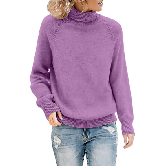 GILIGEGE Turtleneck Sweater Women Oversized Long Sleeve Soft Ribbed Chunky Knit Warm and Breathable Dressy Casual Pullover Classic Solid Color Jumper Business Casual Tops for Fall Winter Purple S