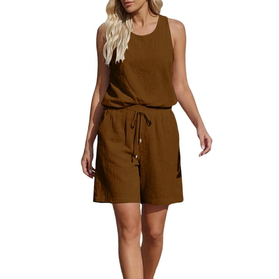 GILIGEGE Two Piece Sets for Women Lounge Short Sets Tank Square Neck Sweatsuit Summer Short Jumpsuits Sleeveless Romper with Pockets High Waist Shorts Travel Cover Up Vacation Summer Outfits Brown