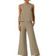 thumbnail image 1 of GILIGEGE Two Piece Sets for Women Summer Solid Color Elegant Two Piece Round Neck Vest and Wide Leg Pants Suit for Women Summer Beach Vacation Outfits Lounge Tracksuits Khaki Xl, 1 of 4