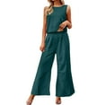 thumbnail image 1 of GILIGEGE Two Piece Sets for Women Summer Women Linen Set Casual 2 Piece Outfits Matching Set Summer Solid Color Sleeveless Crop Top Wide Leg Pants Suits Mint Green Xxl, 1 of 4