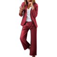 thumbnail image 1 of GILIGEGE Two Piece Sets for Women Trouser Suit Women's Elegant 2 Piece Suit Set Two Piece Plain Long Sleeve Suit Elastic Waist Trousers Festive Trouser Suits Slim Fit Sporty Leisure Suit Stre Wine L, 1 of 9