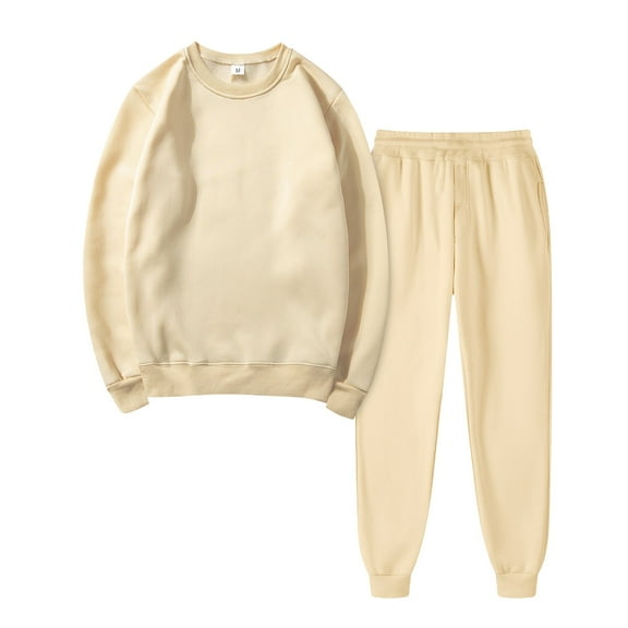 GILIGEGE Two Piece Sets for Women Ladies Women's Autumn and Winter Solid Color Long Sleeve Long Pants Sports Suit Beige Xl