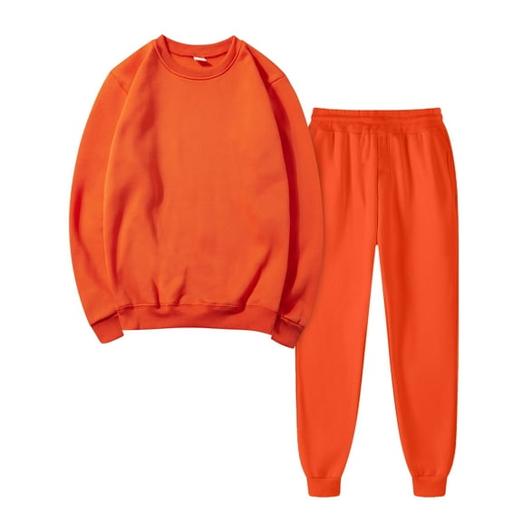 GILIGEGE Two Piece Sets for Women Ladies Women's Autumn and Winter Solid Color Long Sleeve Long Pants Sports Suit Orange S
