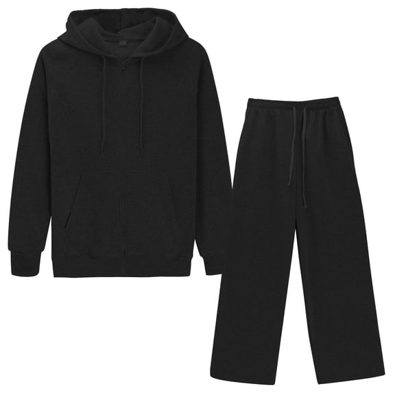 GILIGEGE Two Piece Sets for Women Pant Color Sport Suit Women Solid and Sweatshirt Hooded Women Suits Sets Black 3Xl
