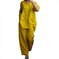 thumbnail image 1 of GILIGEGE Two Piece Sets for Women Summer Cotton Linen Sets for Womens 2 Piece Set Casual V Neck 3/4 Sleeve Blouses and Wide Leg Pants Yellow Xxl, 1 of 6