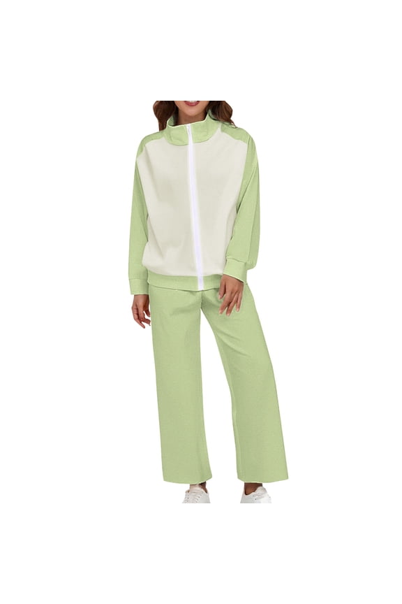Two Piece Sets for Women Women Long Sleeve Shirt Jacket Pants Sets Mint Green L