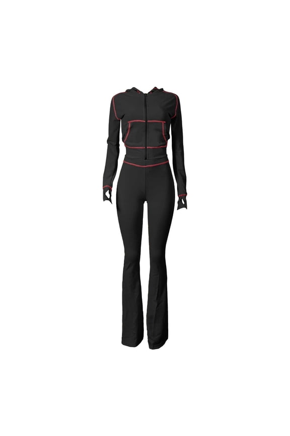 Two Piece Sets for Women Women's 2 Piece Outfits Fall Long Sleeve Zipper Hoodie Jacket and Flared Leggings Workout Sets Sweatsuit Black M