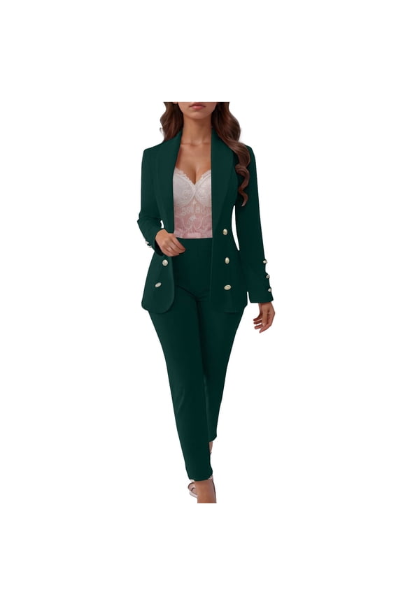 Two Piece Sets for Women Women's Autumn Winter Solid Color Buttoned Slim Fit Cardigan Suit Jacket Suit Pants Two Piece Set Gn2 3Xl