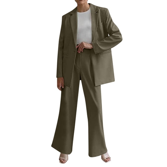 GILIGEGE Two Piece Sets for Women Women's Autumn Winter Solid Color with Pocket V Neck Loose Casual Long Sleeved Pants Suit Set Gn1 Xl