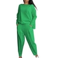 thumbnail image 1 of GILIGEGE Two Piece Sets for Women Women's Solid Color Casual Two Trouser Suit with Small Feet Round Neck and Long Sleeves Green Xl, 1 of 5