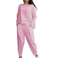 thumbnail image 1 of GILIGEGE Two Piece Sets for Women Women's Solid Color Casual Two Trouser Suit with Small Feet Round Neck and Long Sleeves Pink 3Xl, 1 of 5